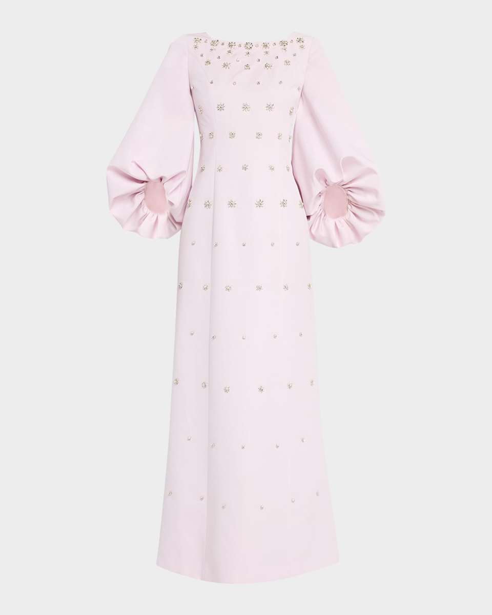 Salma Crystal Balloon-Sleeve Gown